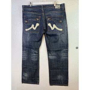 Level 7 Mens Relaxed Jeans Sz 40x32 Blue Denim Logo Wide Leg Distressed Y2K Hip